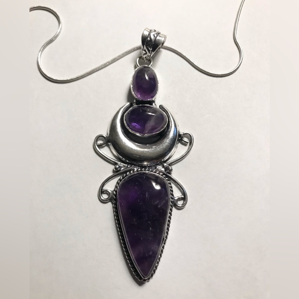 Amethyst Stamped 925 Sterling Silver Necklace